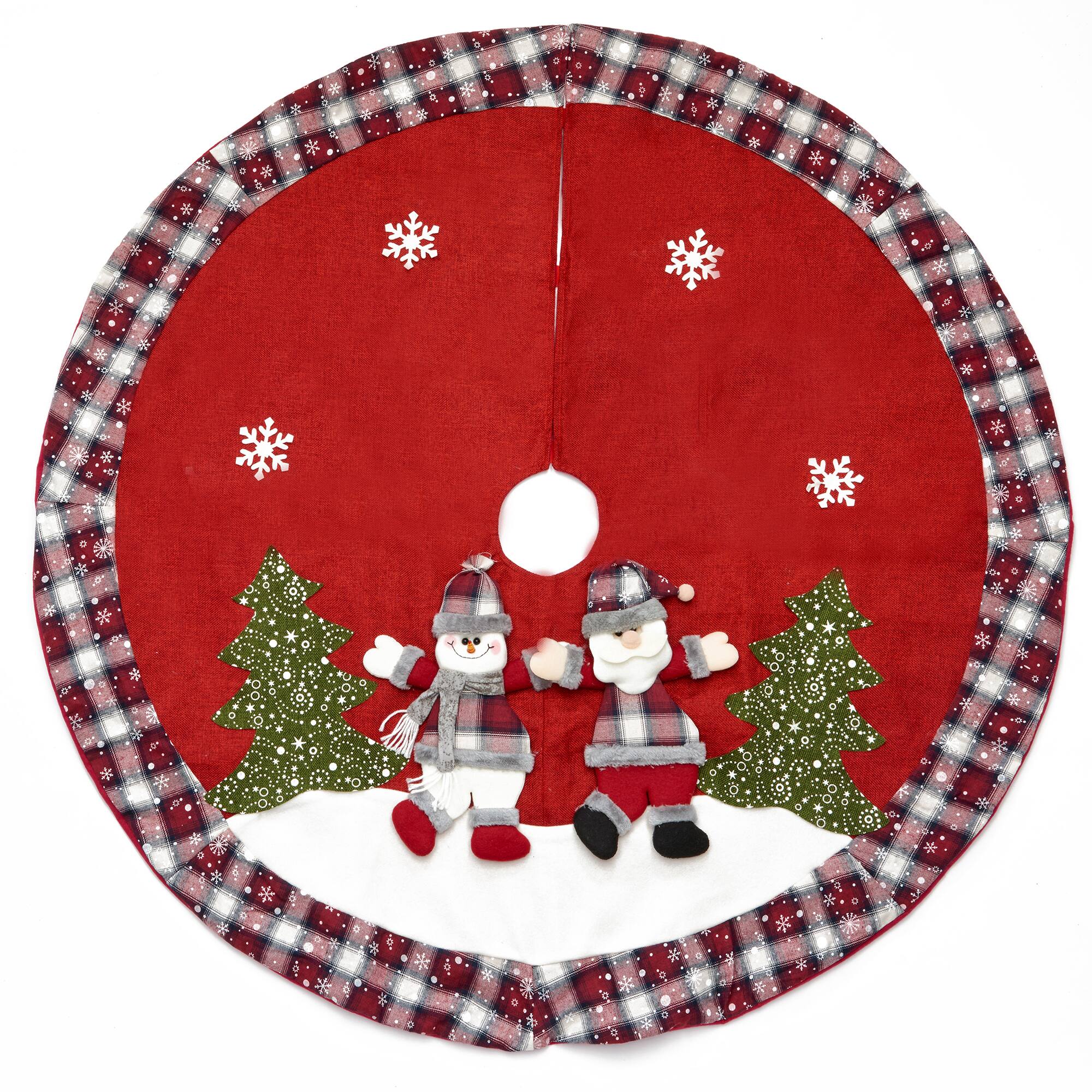 48" Red Snowman & Santa Embroidered Christmas Tree Skirt